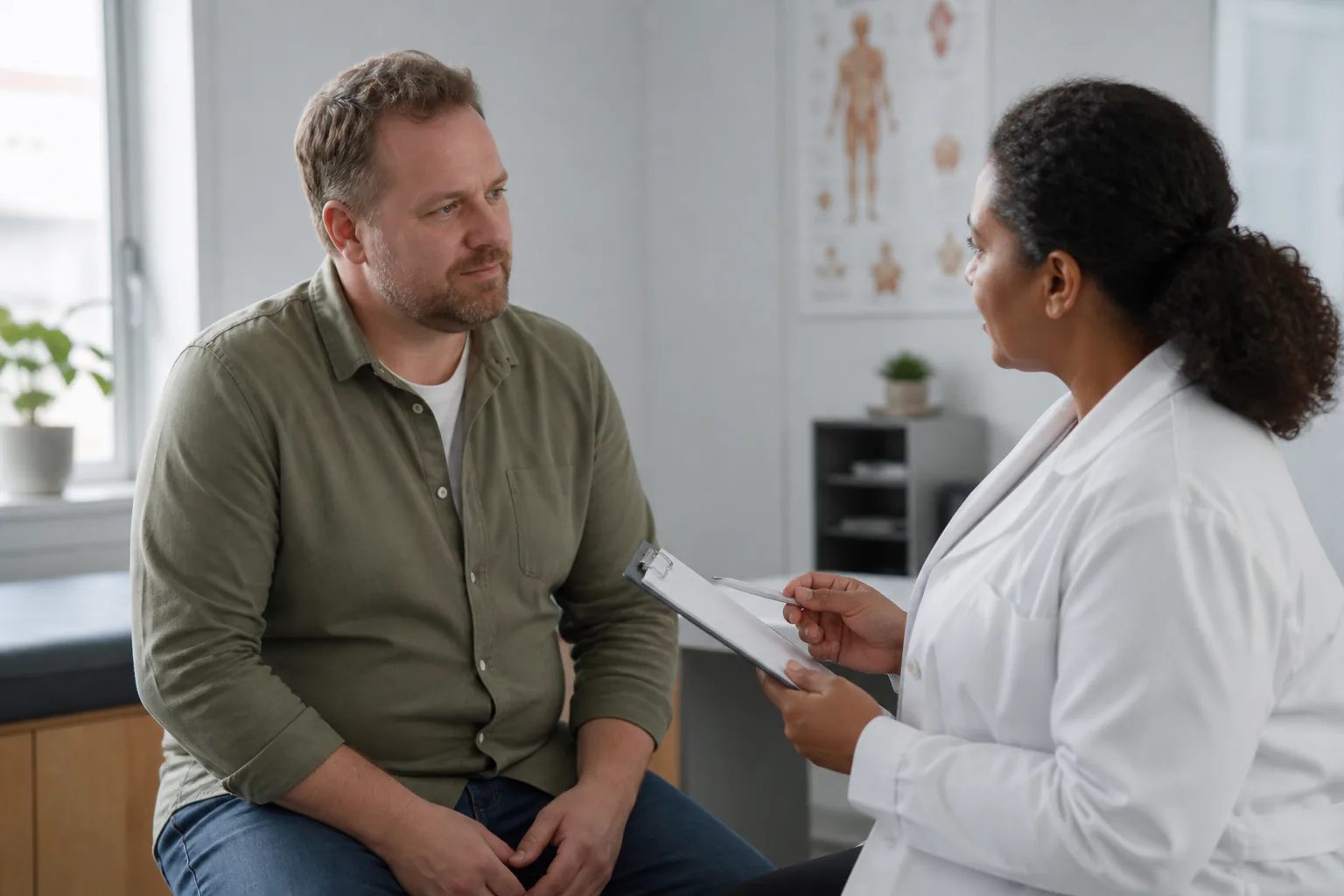 Virkelighedsnær dansk hverdagssituation, der illustrerer BMI for voksne mænd